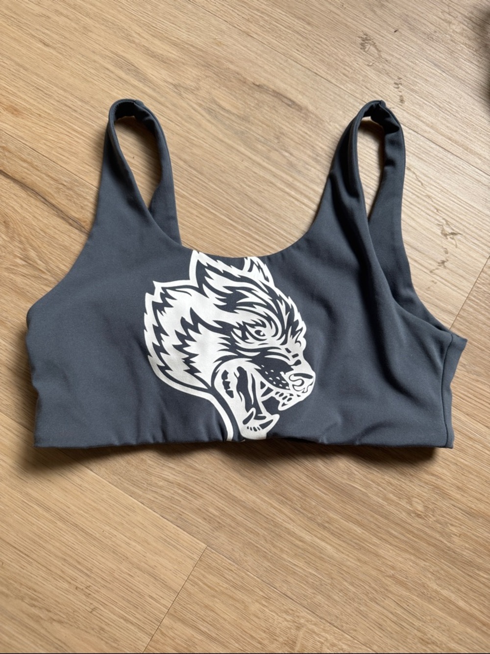 Darc Sport Gray Sports Bra with White Wolf Graphic